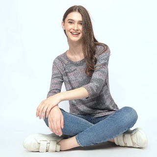 Loreng Asap- Blouse Lengan Panjang 7/8 - Atasan Wanita Casual - Motif Loreng Army Pink Abu  PB71/PC8