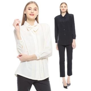 Kemeja Wanita Hitam & Gading Polos - Berkerah Big Size HC8/9